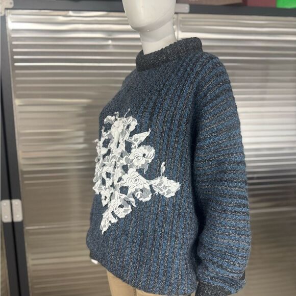 Loewe Wool Alpaca Anagram Dark Blue White Cowl Neck Sweater 56 Men’s Extra Large - Picture 3 of 11